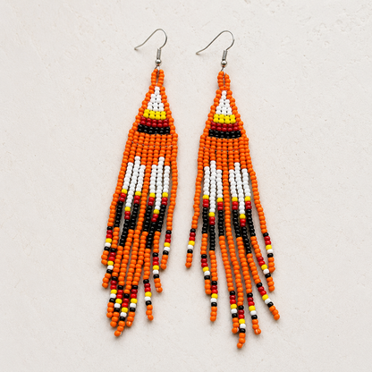 Orange Hope - Every Child Matters Beaded Fringe Earrings, Handmade Orange Seed Bead