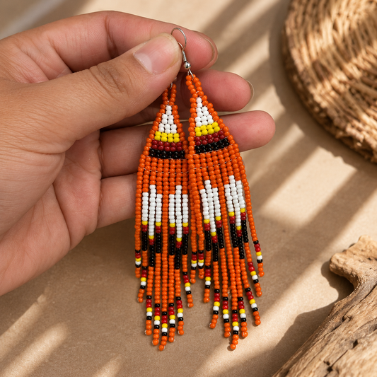 Orange Hope - Every Child Matters Beaded Fringe Earrings, Handmade Orange Seed Bead