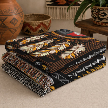 Medicine Wheel Woven Throw Blanket - Indigenous Tribal Decor
