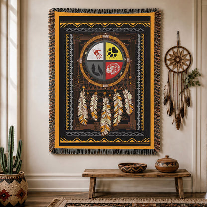 Medicine Wheel Woven Throw Blanket - Indigenous Tribal Decor