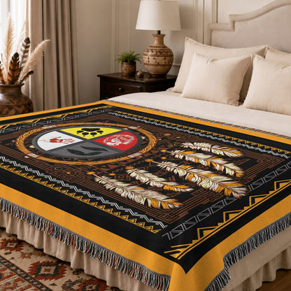 Medicine Wheel Woven Throw Blanket - Indigenous Tribal Decor