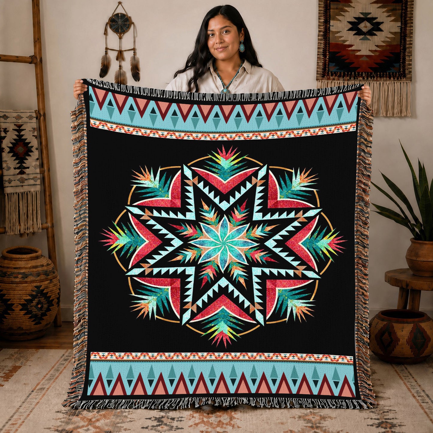 Tribal Pattern Woven Throw Blanket - Southwestern Home Decor