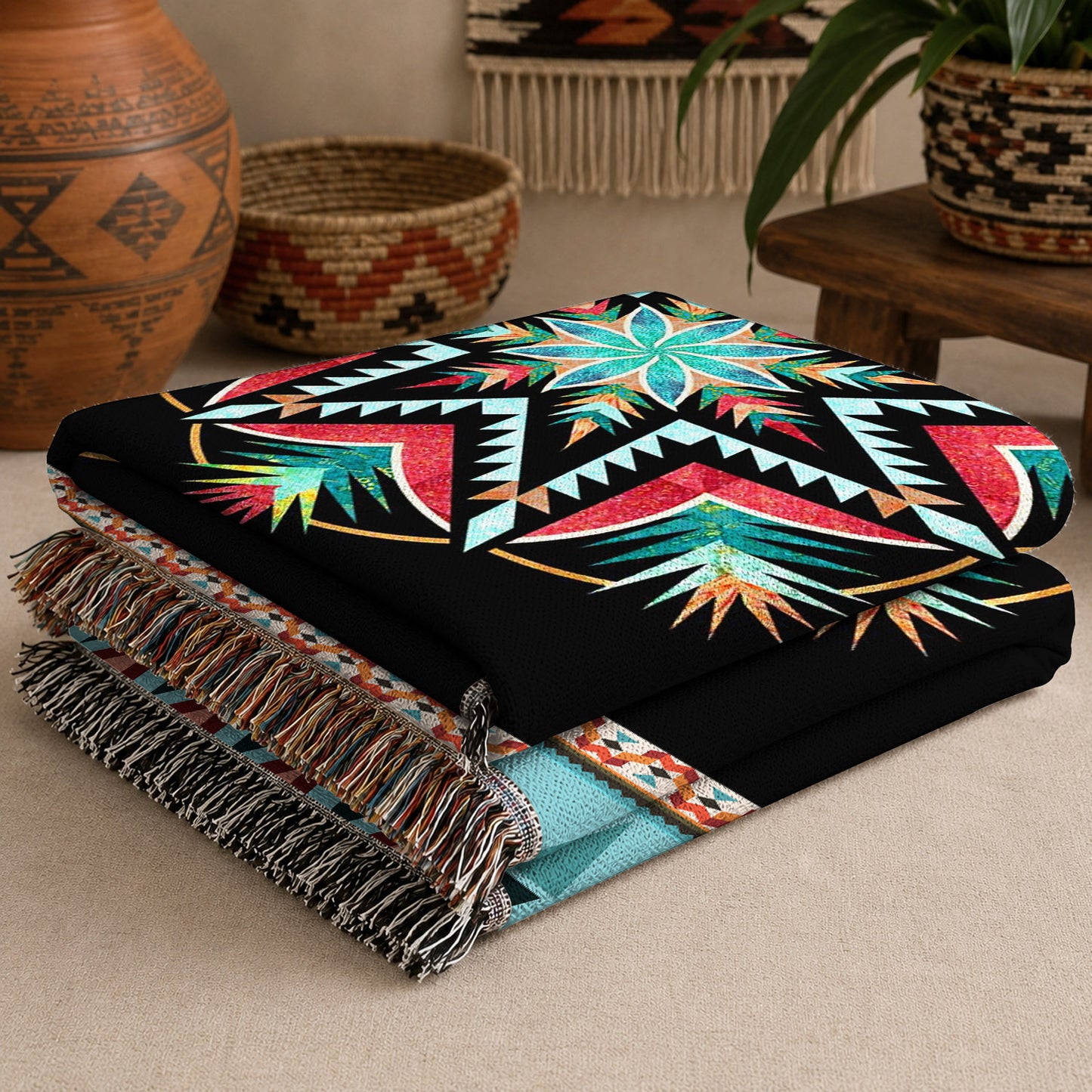 Tribal Pattern Woven Throw Blanket - Southwestern Home Decor
