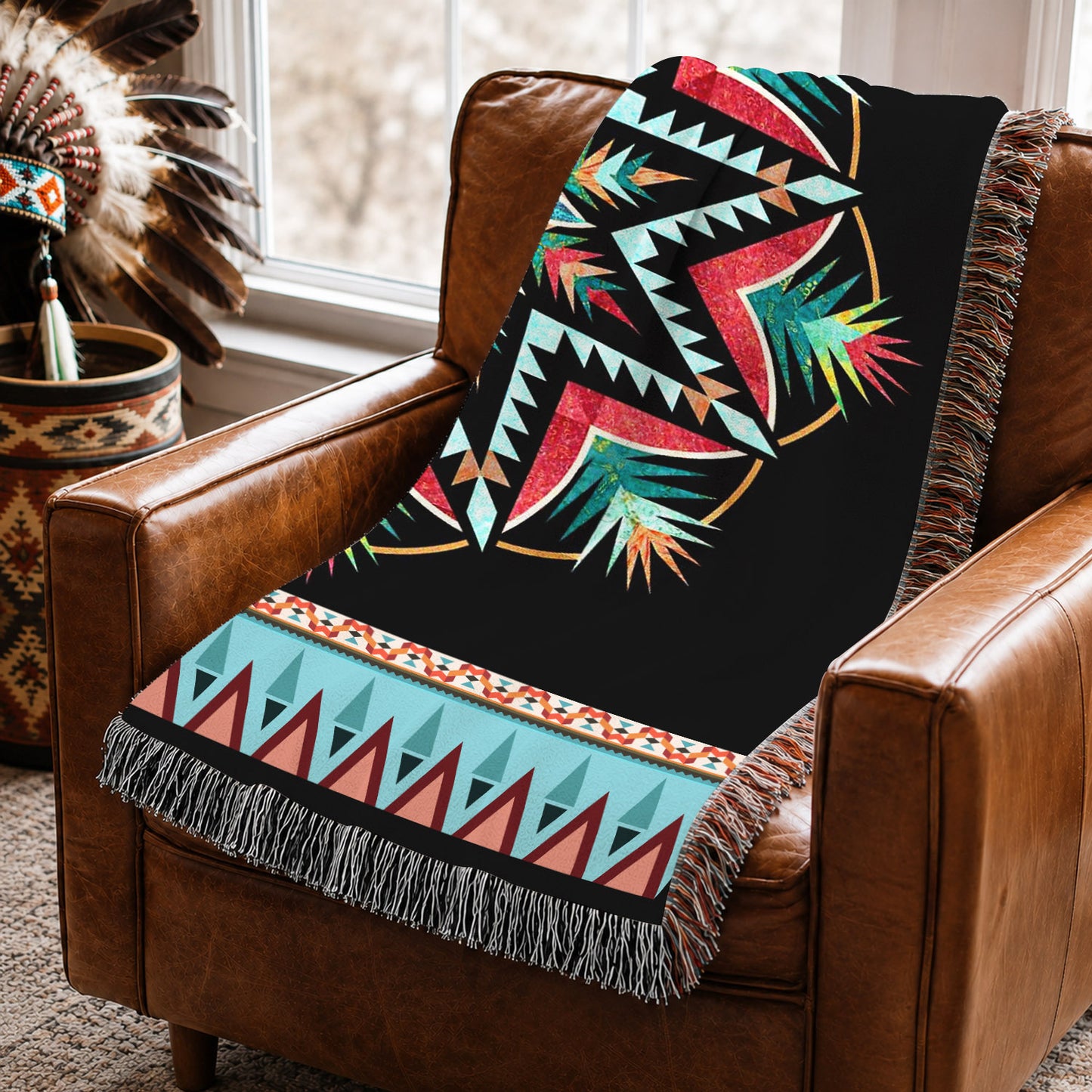 Tribal Pattern Woven Throw Blanket - Southwestern Home Decor