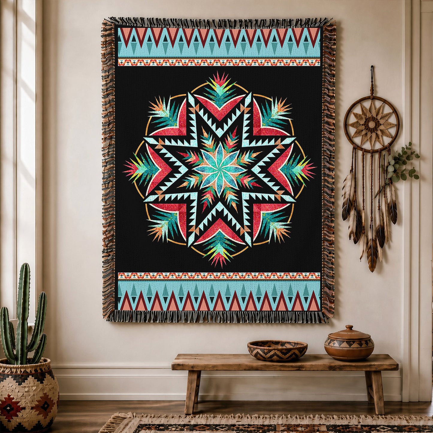 Tribal Pattern Woven Throw Blanket - Southwestern Home Decor
