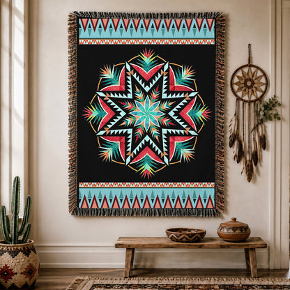 Tribal Pattern Woven Throw Blanket - Southwestern Home Decor
