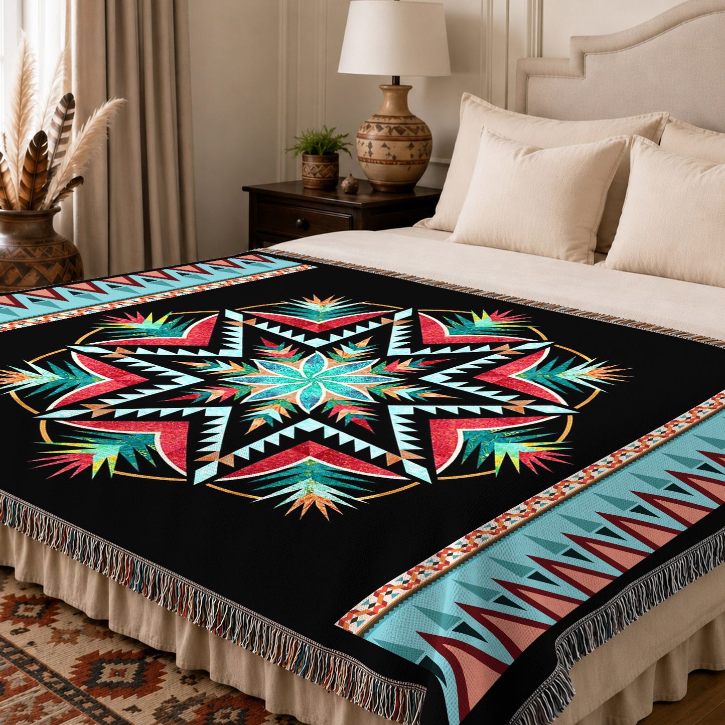 Tribal Pattern Woven Throw Blanket - Southwestern Home Decor