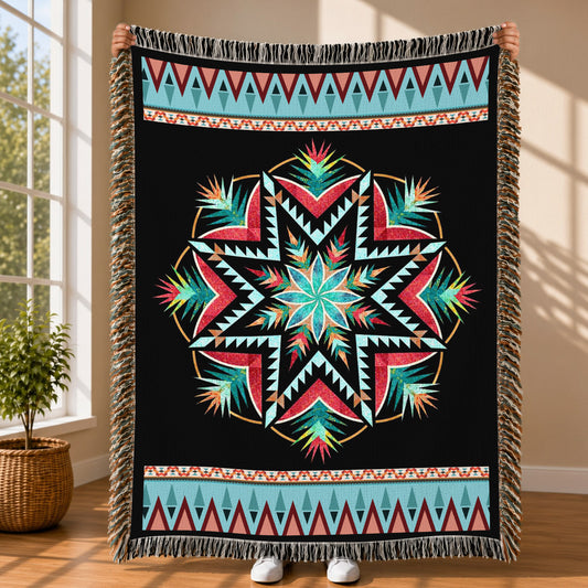 Tribal Pattern Woven Throw Blanket - Southwestern Home Decor