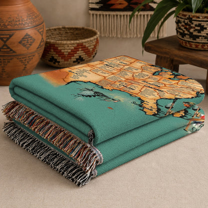 Native American Tribes Map Woven Throw Blanket - Heritage Decor