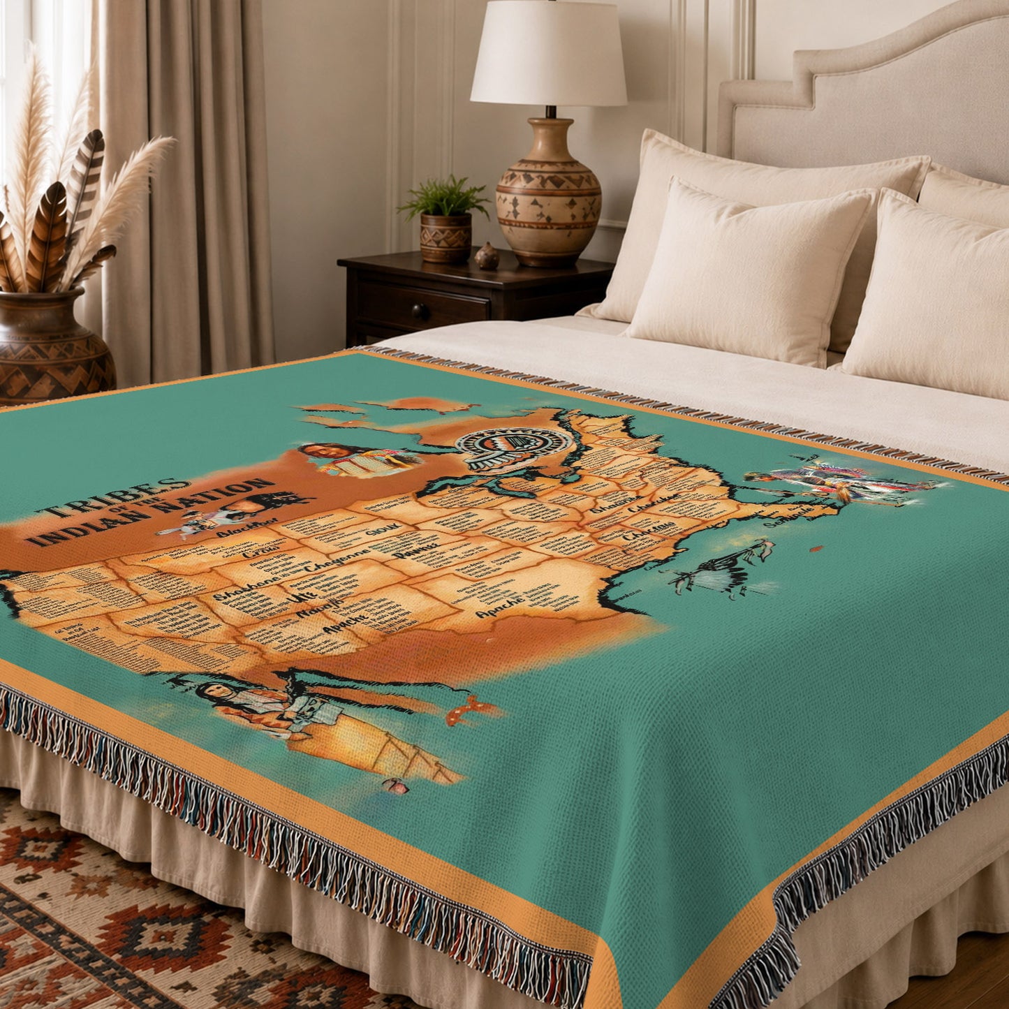 Native American Tribes Map Woven Throw Blanket - Heritage Decor