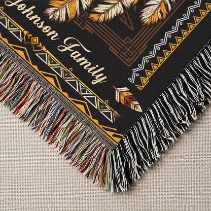 Custom Family Name Native American Heritage Woven Throw Blanket