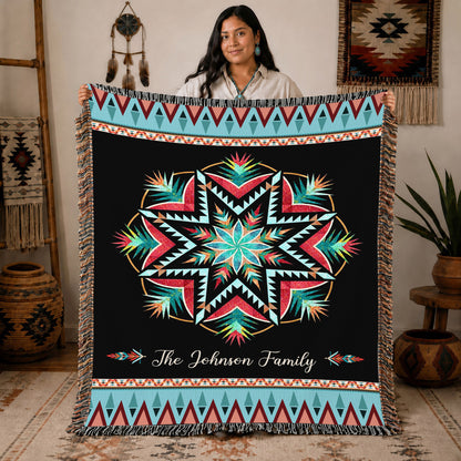 Custom Family Name Tribal Pattern Woven Throw Blanket
