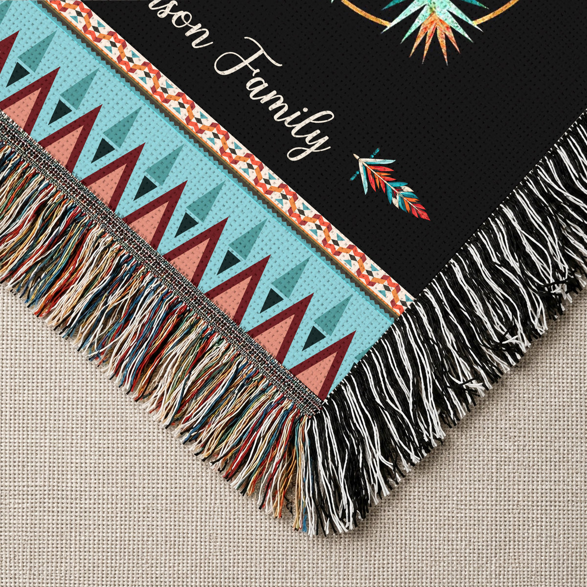Custom Family Name Tribal Pattern Woven Throw Blanket
