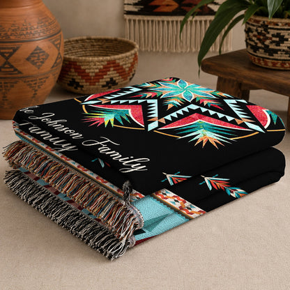 Custom Family Name Tribal Pattern Woven Throw Blanket