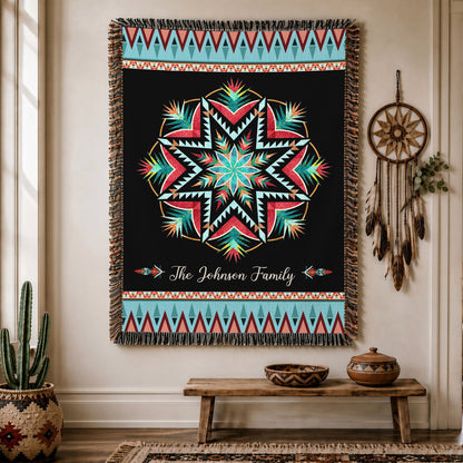 Custom Family Name Tribal Pattern Woven Throw Blanket