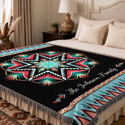 Custom Family Name Tribal Pattern Woven Throw Blanket