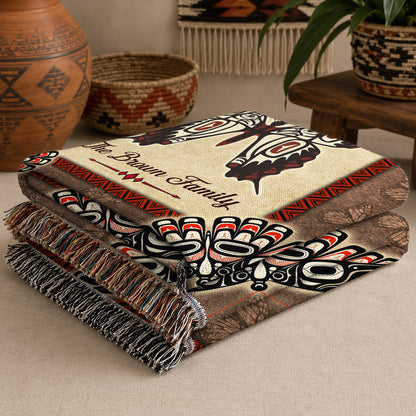 Custom Family Name Native American Butterfly Woven Throw Blanket