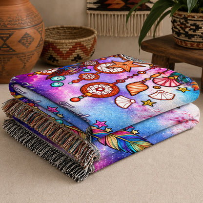 Custom Family Name Native American Owl Woven Throw Blanket