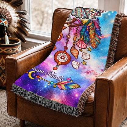 Custom Family Name Native American Owl Woven Throw Blanket