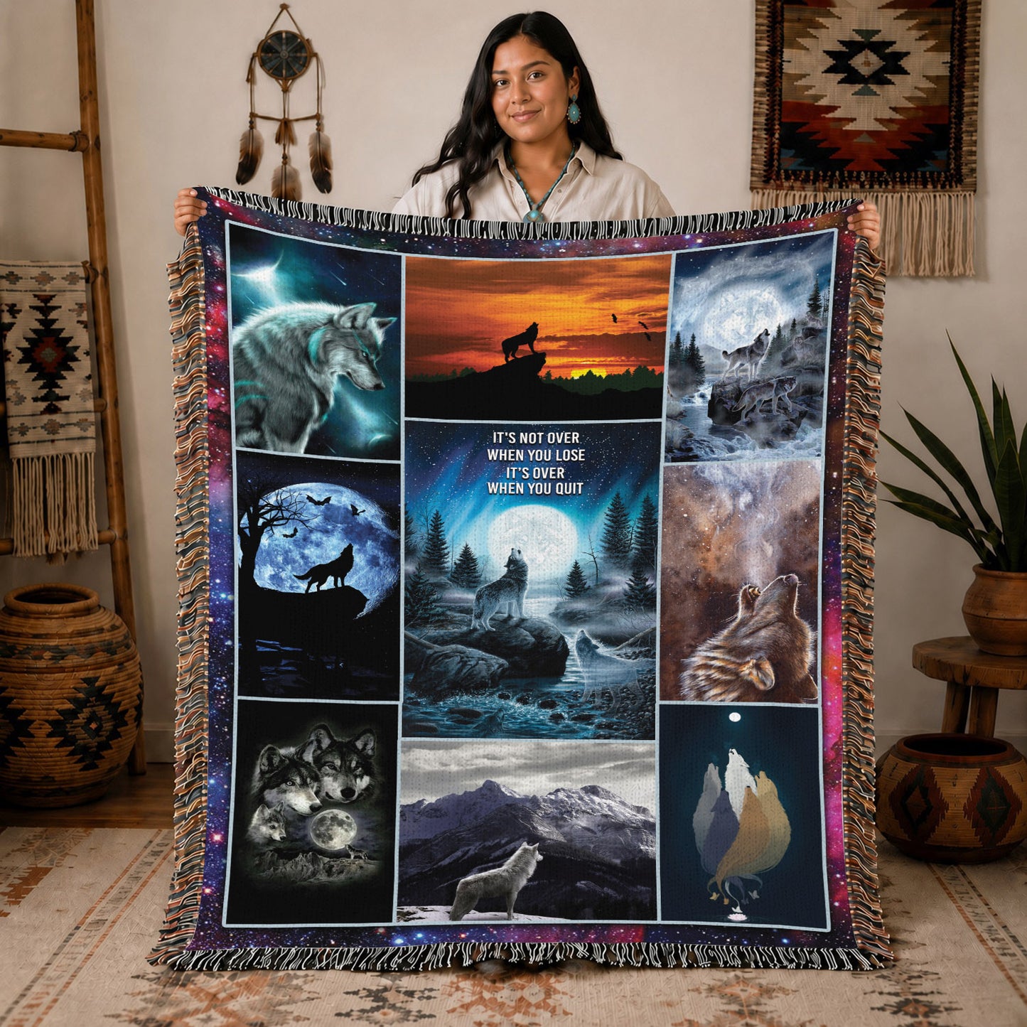 Wolf Woven Throw Blanket - Howling Wolf Nature Home Decor