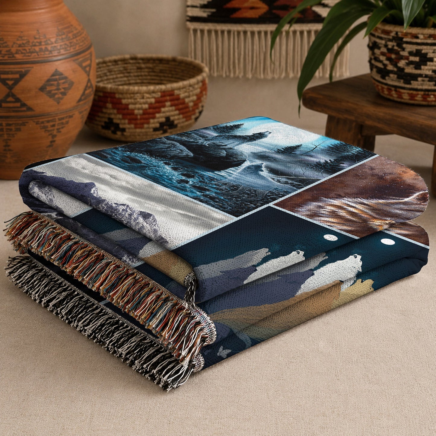 Wolf Woven Throw Blanket - Howling Wolf Nature Home Decor