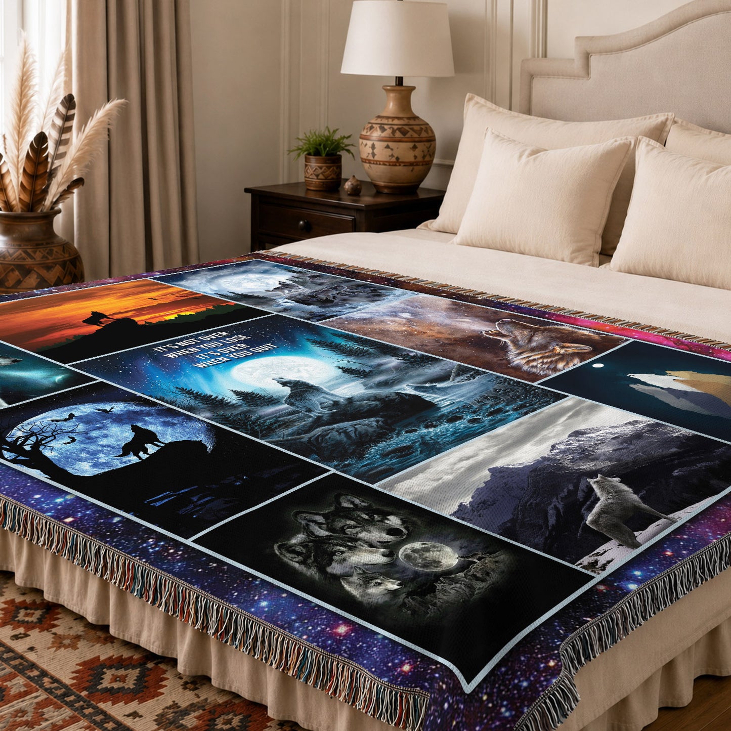 Wolf Woven Throw Blanket - Howling Wolf Nature Home Decor