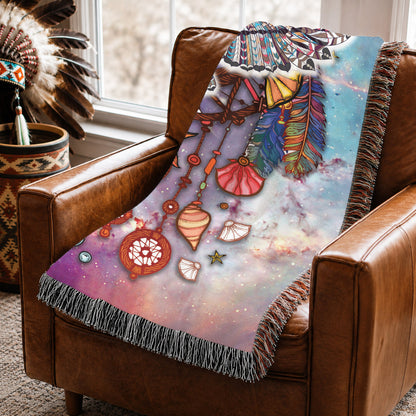 Native American Owl Woven Throw Blanket - Dreamcatcher Spiritual Decor