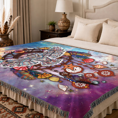 Native American Owl Woven Throw Blanket - Dreamcatcher Spiritual Decor