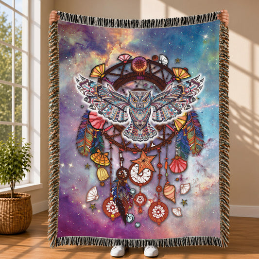 Native American Owl Woven Throw Blanket - Dreamcatcher Spiritual Decor