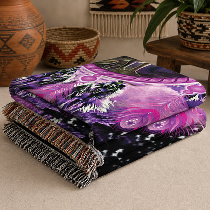 Native American Wolf Woven Throw Blanket - Dreamcatcher Decor
