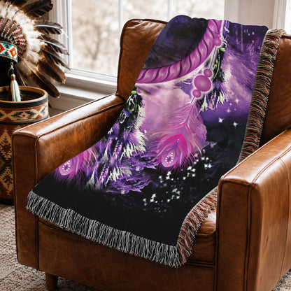 Native American Wolf Woven Throw Blanket - Dreamcatcher Decor