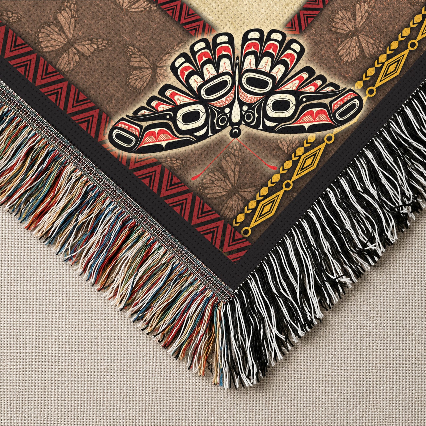 Native American Butterfly Woven Throw Blanket - Tribal Home Decor