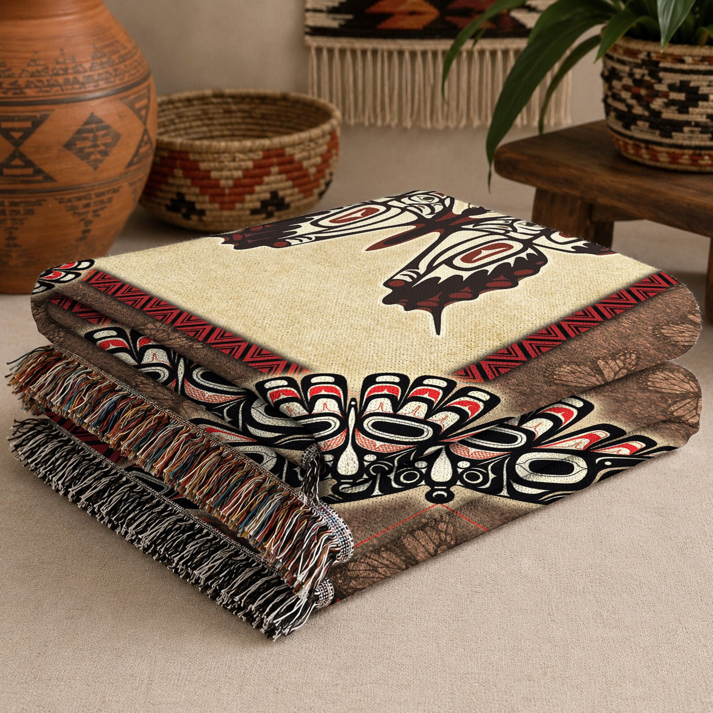 Native American Butterfly Woven Throw Blanket - Tribal Home Decor