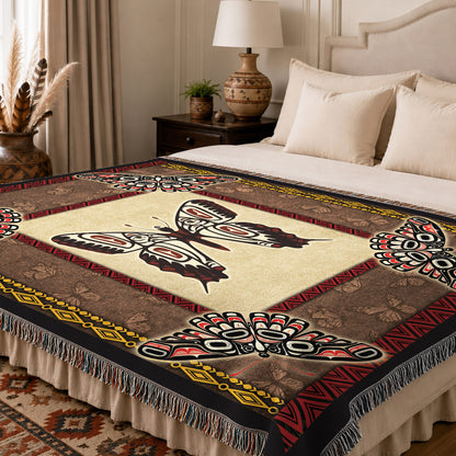 Native American Butterfly Woven Throw Blanket - Tribal Home Decor