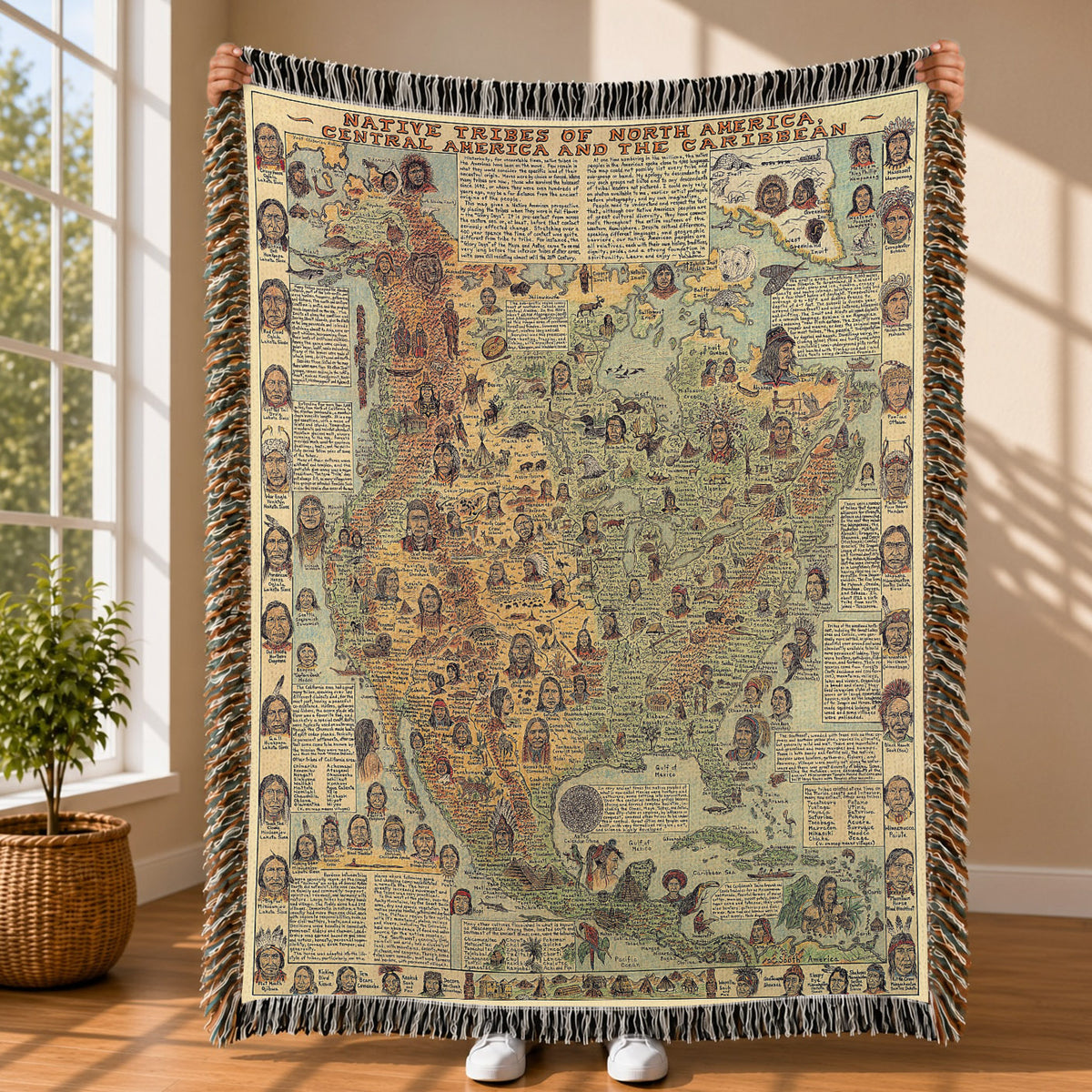 Native American Map Woven Throw Blanket - Tribal Heritage Blanket