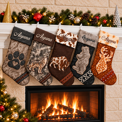 Custom Name Native American Style Bear Paw Christmas Stocking