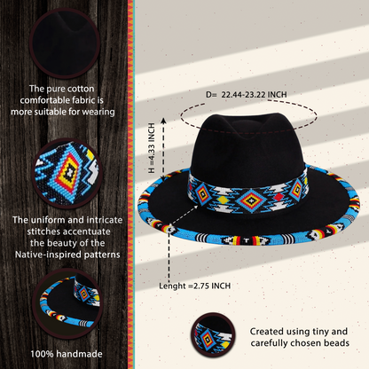 SALE 50% OFF - Payette Pattern Fedora Hatband For Men Women Beaded Brim With Native American Style