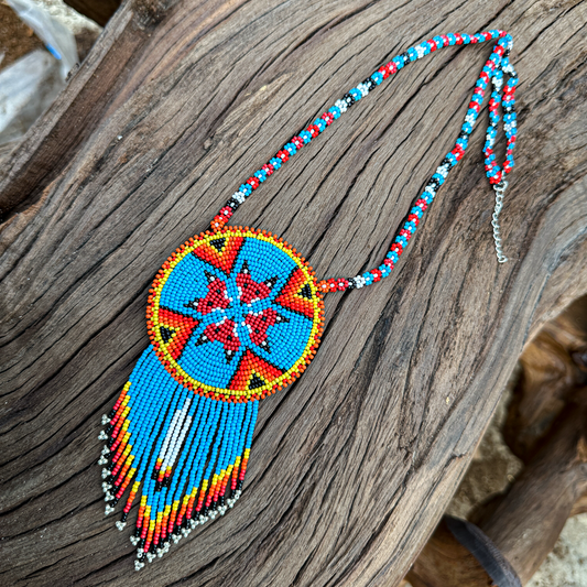Sacred Bloom Handmade Beaded Medallion Fringe Necklace