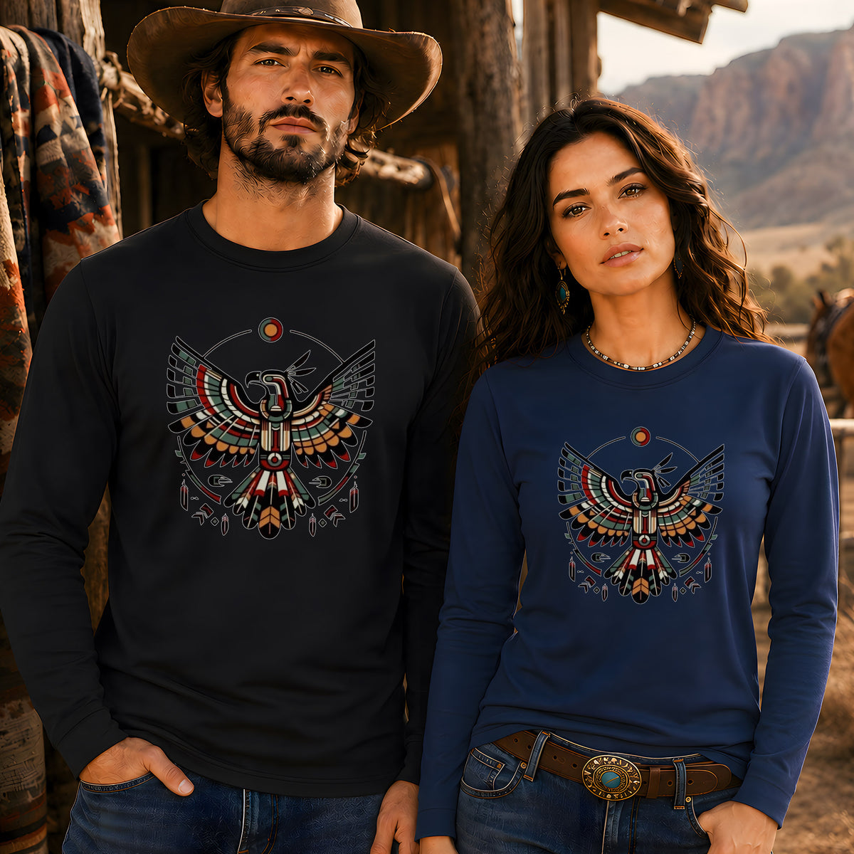 Sacred Thunderbird Spirit -Inspired Geometric Design Unisex Long Sleeve