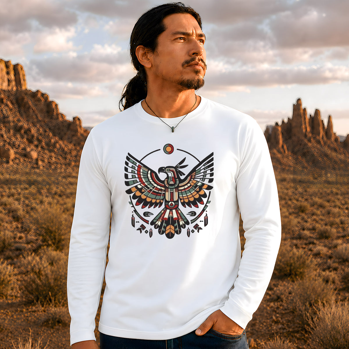Sacred Thunderbird Spirit -Inspired Geometric Design Unisex Long Sleeve