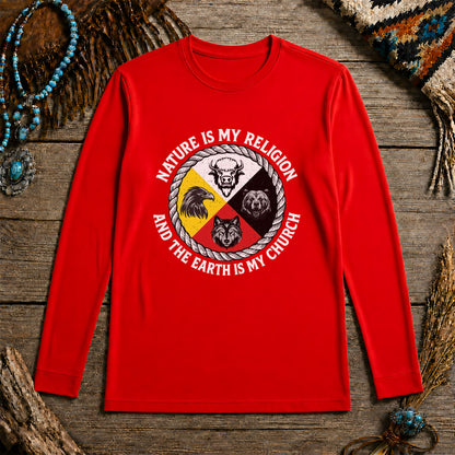 Nature Is My Religion, The Earth Is My Church - Four Animals Medicine Wheel Unisex Long Sleeve