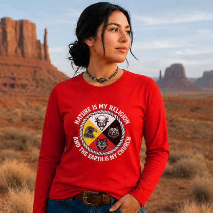 Nature Is My Religion, The Earth Is My Church - Four Animals Medicine Wheel Unisex Long Sleeve