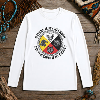 Nature Is My Religion, The Earth Is My Church - Four Animals Medicine Wheel Unisex Long Sleeve