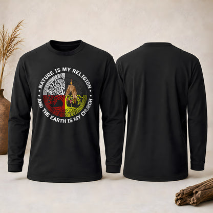 Nature & Earth Quote - Tree/Feather Wheel Graphic Unisex Long Sleeve
