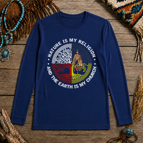 Nature & Earth Quote - Tree/Feather Wheel Graphic Unisex Long Sleeve