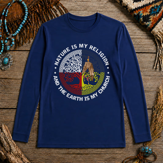 Nature & Earth Quote - Tree/Feather Wheel Graphic Unisex Long Sleeve