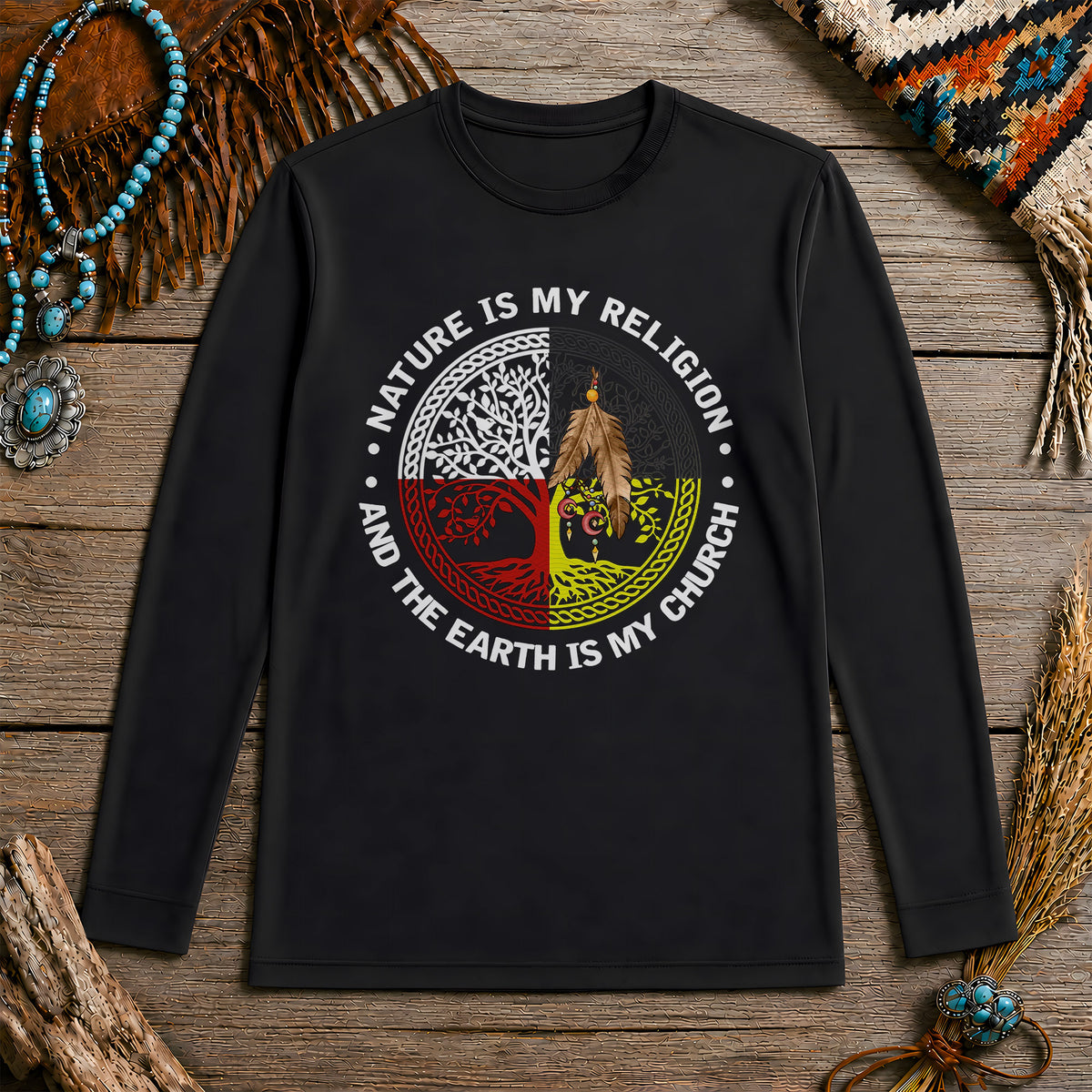 Nature & Earth Quote - Tree/Feather Wheel Graphic Unisex Long Sleeve