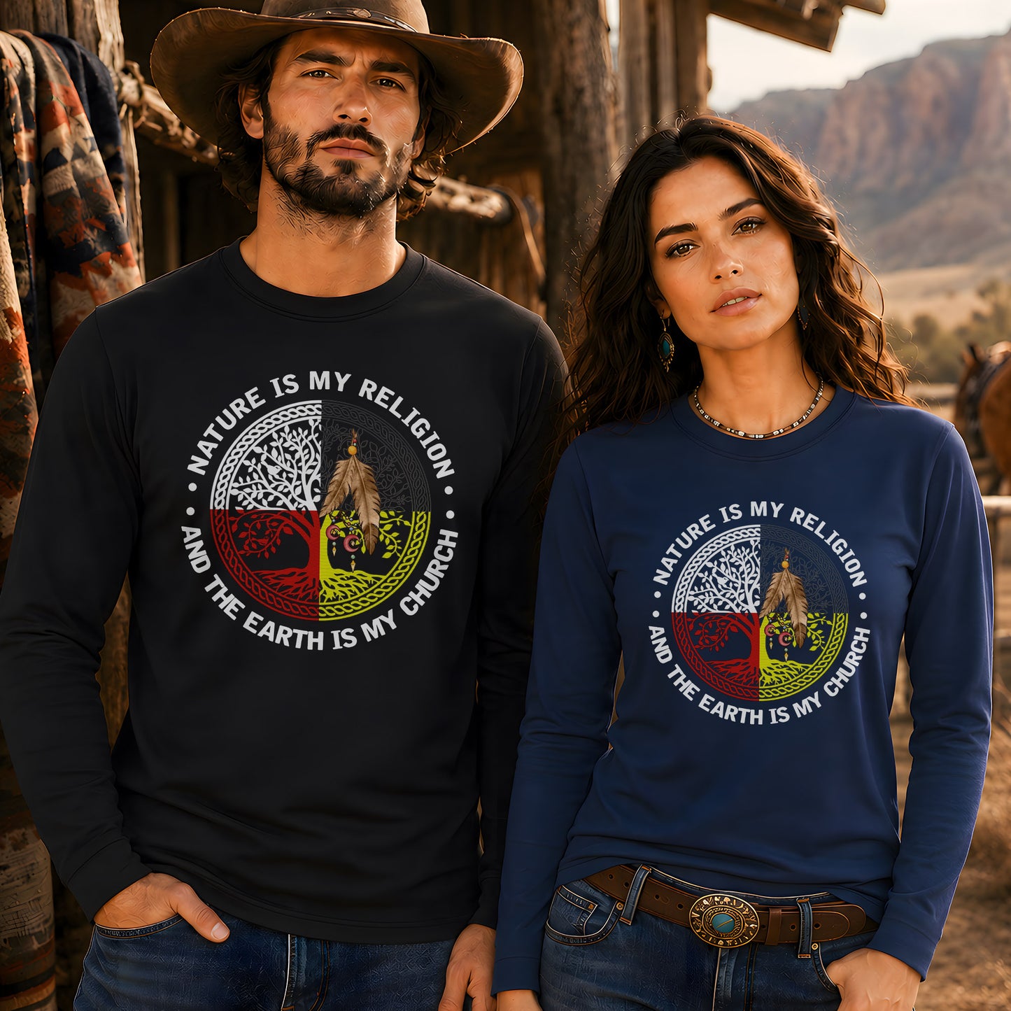 Nature & Earth Quote - Tree/Feather Wheel Graphic Unisex Long Sleeve