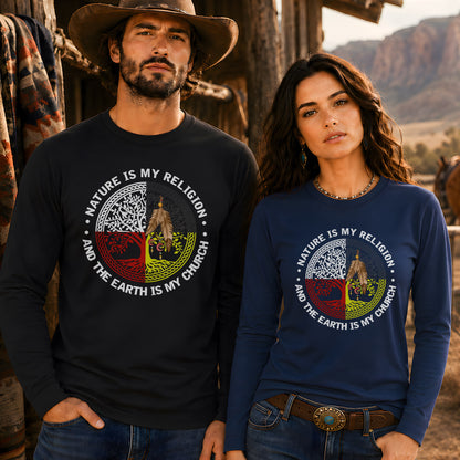 Nature & Earth Quote - Tree/Feather Wheel Graphic Unisex Long Sleeve