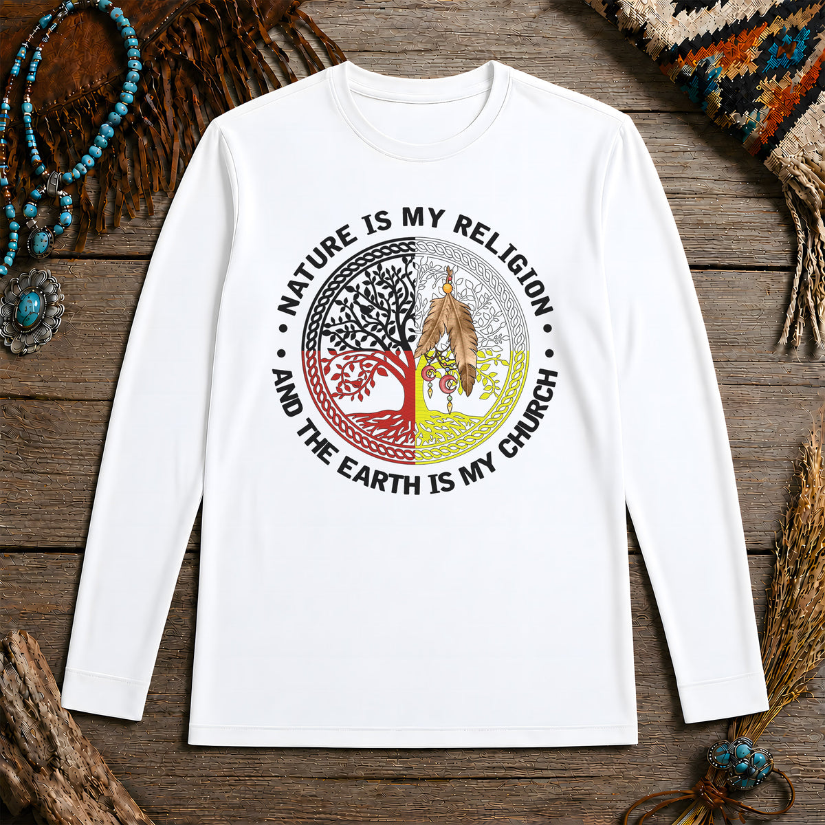 Nature & Earth Quote - Tree/Feather Wheel Graphic Unisex Long Sleeve